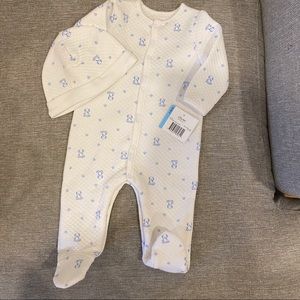 Little Me White & Blue Puppy Romper & Hat 6m